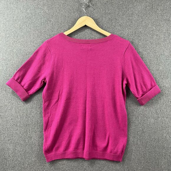 NWT ELLE Women’s Knit Sweater Top Pink Short Sleeve Lace Bow Size M - Picture 4 of 6